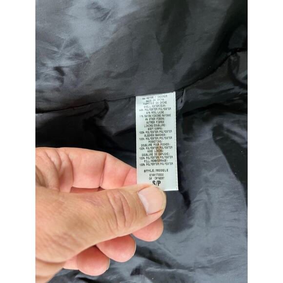 Guess Black Herringbone Wool Blend  Women's S/P Snap Front Lined Winter Coat - Picture 4 of 8